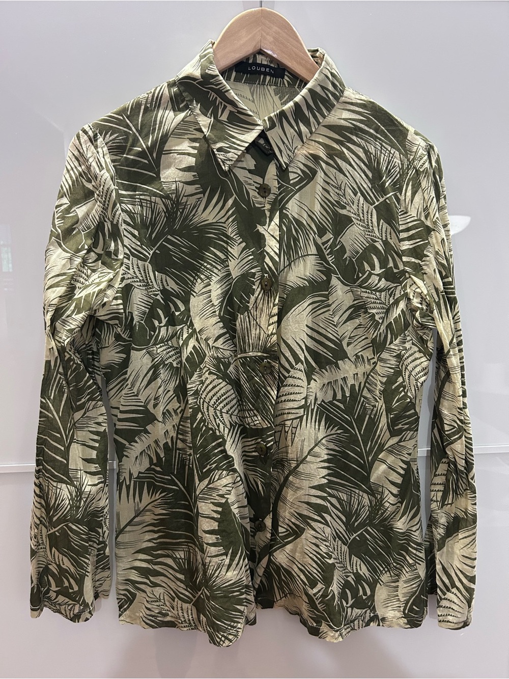 Louben Green Tropical Print Button-Up Shirt